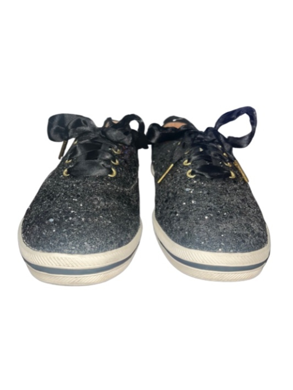 Keds x Kate Spade, Black, Glitter Satin Ribbon Lace-Up Sneakers, Size 7.5 - Picture 8 of 10
